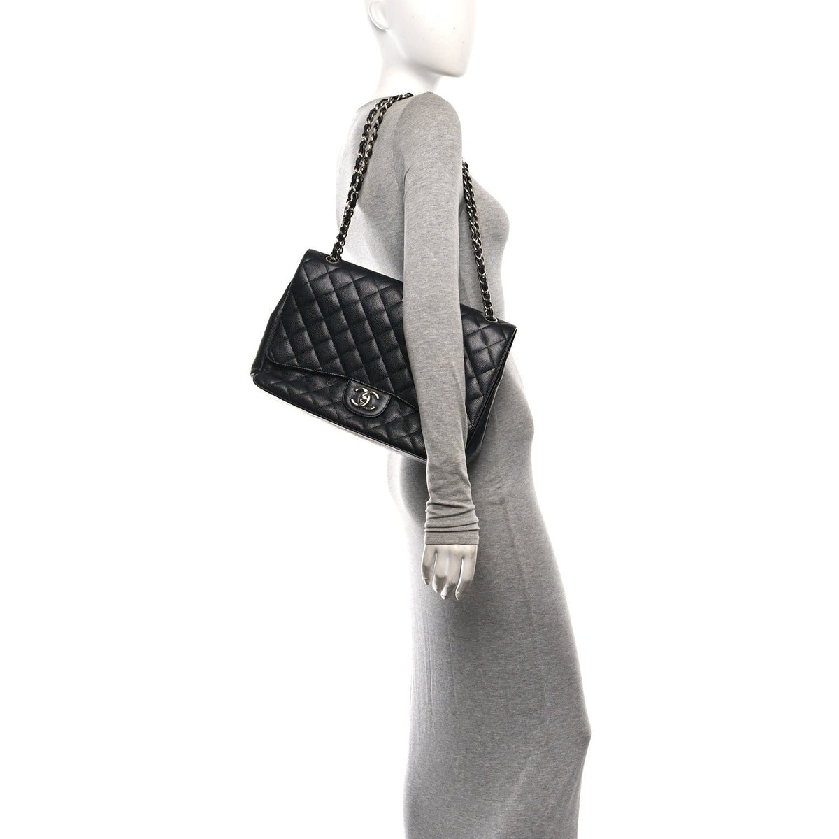 Caviar Quilted Maxi Double Flap Black wholesalehk.shop