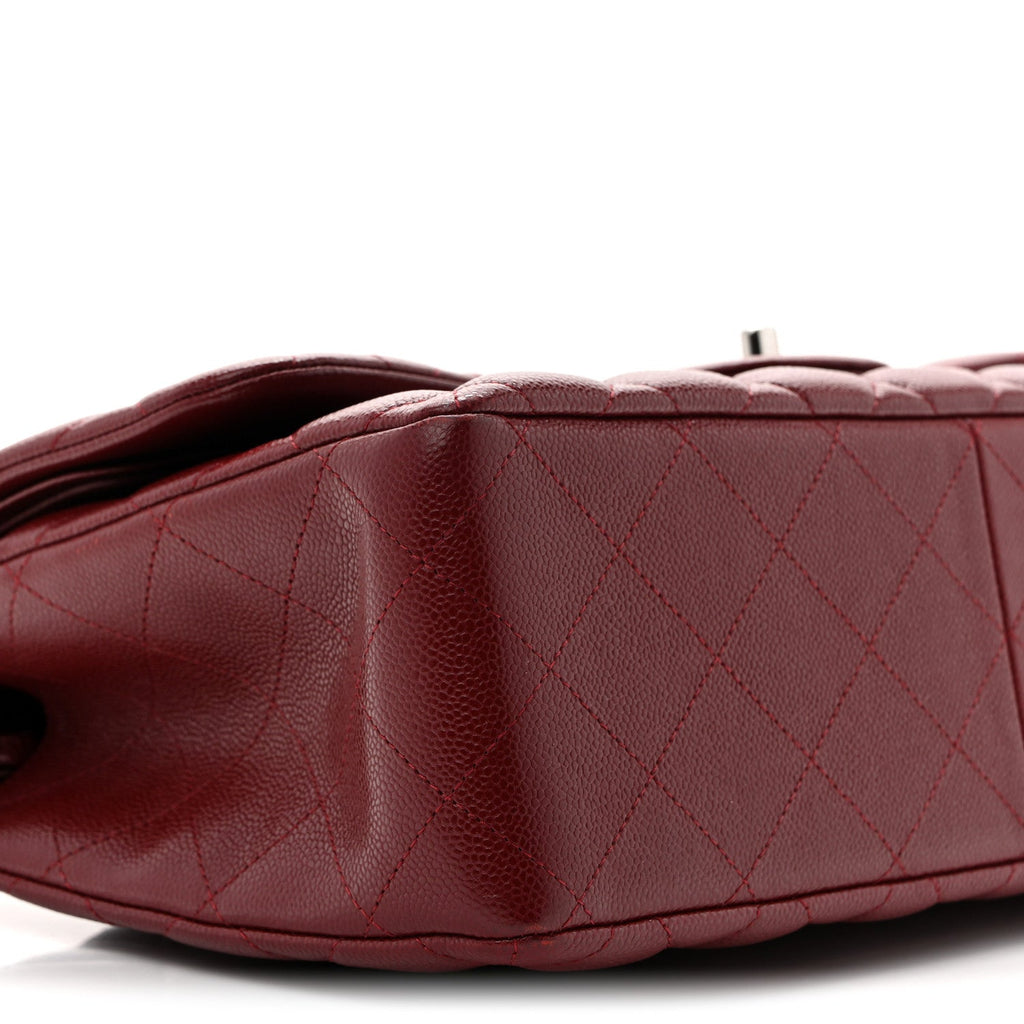 Caviar Quilted Jumbo Double Flap Burgundy wholesalehk.shop