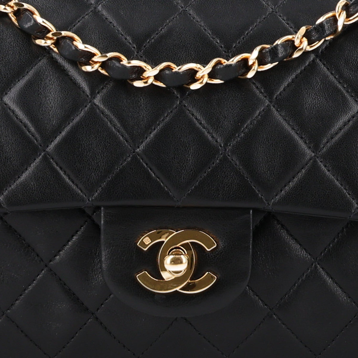 Lambskin Quilted Medium Double Flap Black wholesalehk.shop