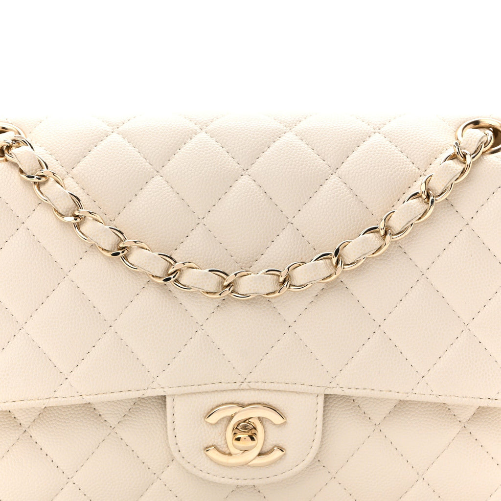 Caviar Quilted Medium Double Flap White wholesalehk.shop
