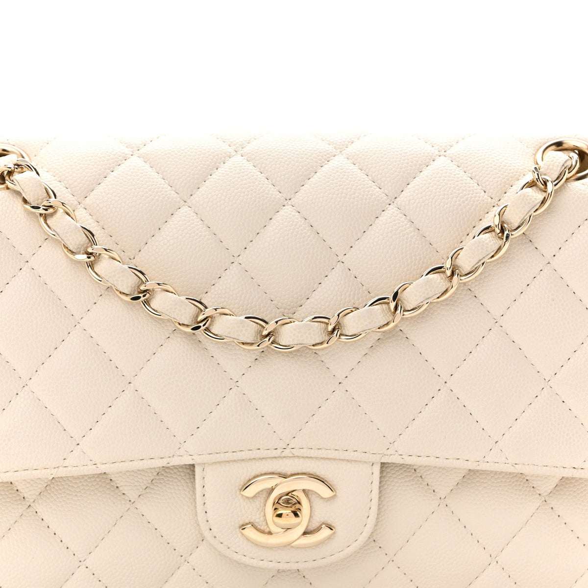 Caviar Quilted Medium Double Flap White wholesalehk.shop