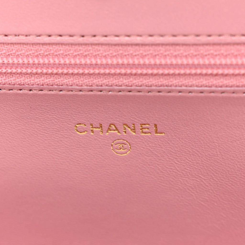 Metallic Lambskin Quilted Boy Wallet On Chain WOC Pink wholesalehk.shop