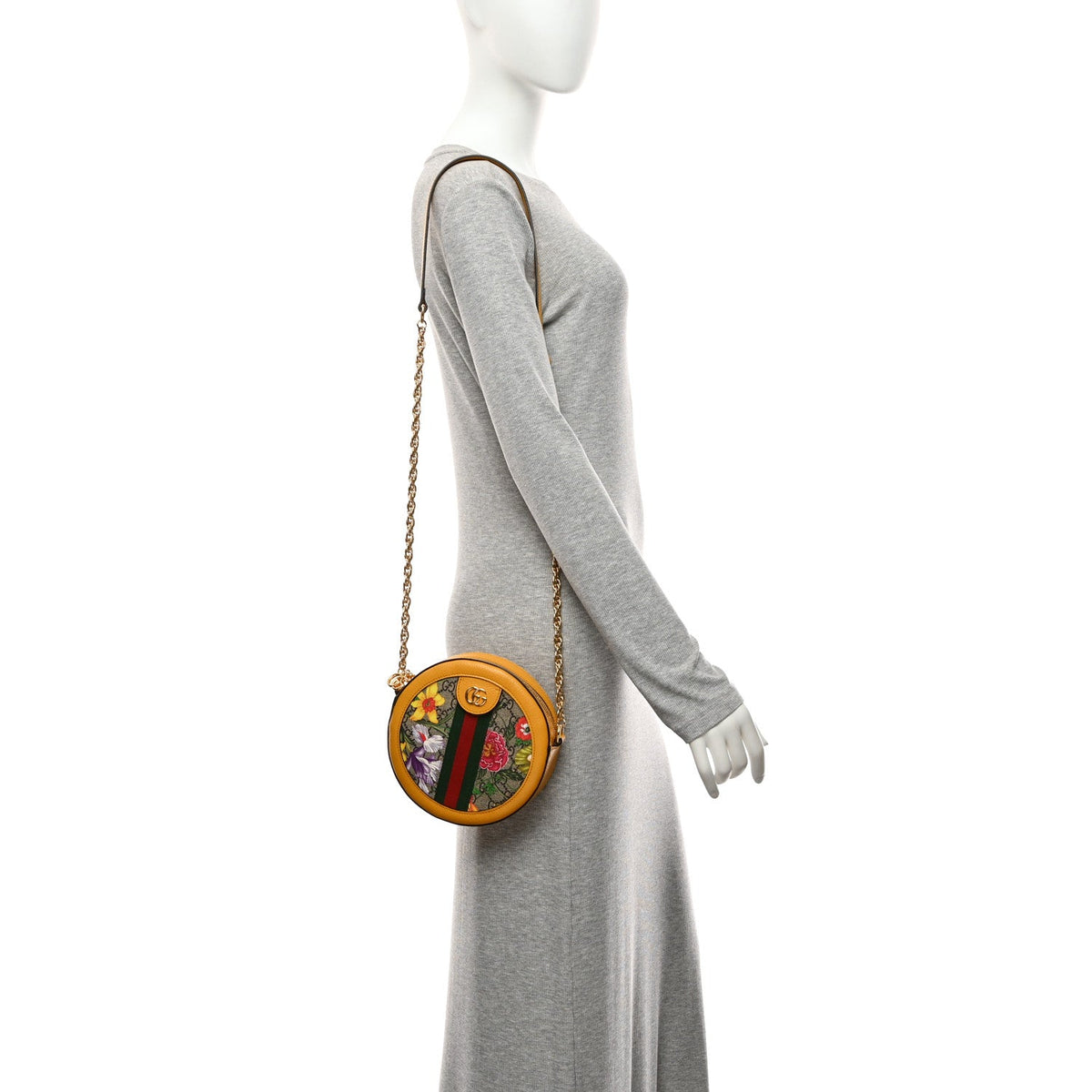 GG Supreme Monogram Flora Web Mini Ophidia Round Shoulder Bag Beige Multicolor Crop wholesalehk.shop
