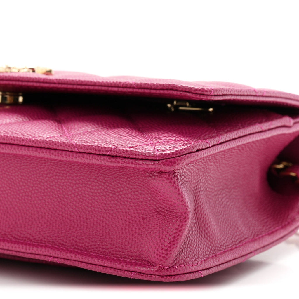 Caviar Quilted Chain Embossed CC Wallet On Chain WOC Fuchsia wholesalehk.shop