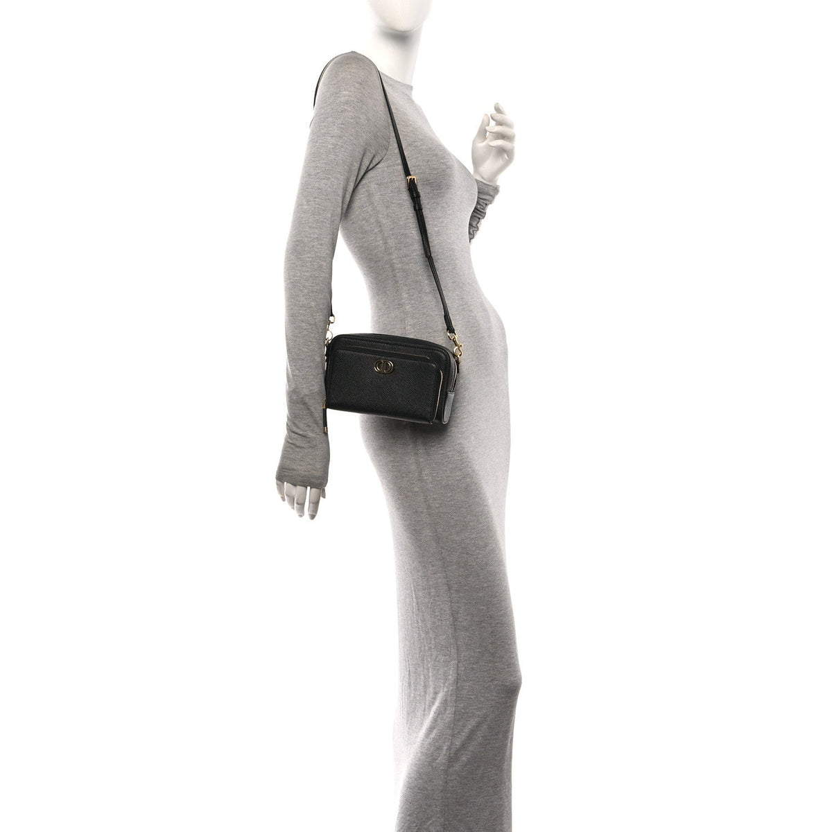 Grained Calfskin Caro Double Pouch Black wholesalehk.shop