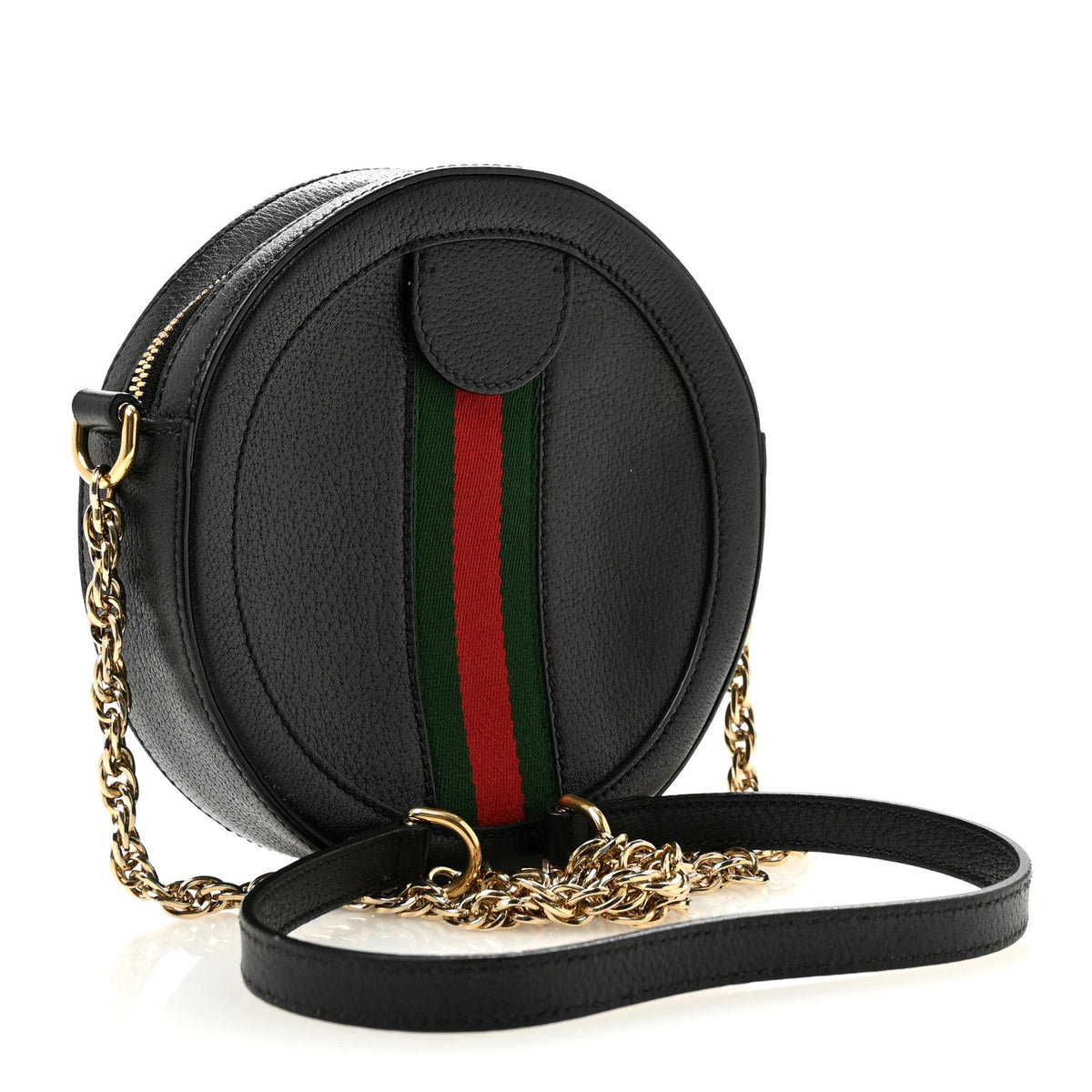 Grained Calfskin Web Mini Ophidia Round Shoulder Bag Black wholesalehk.shop