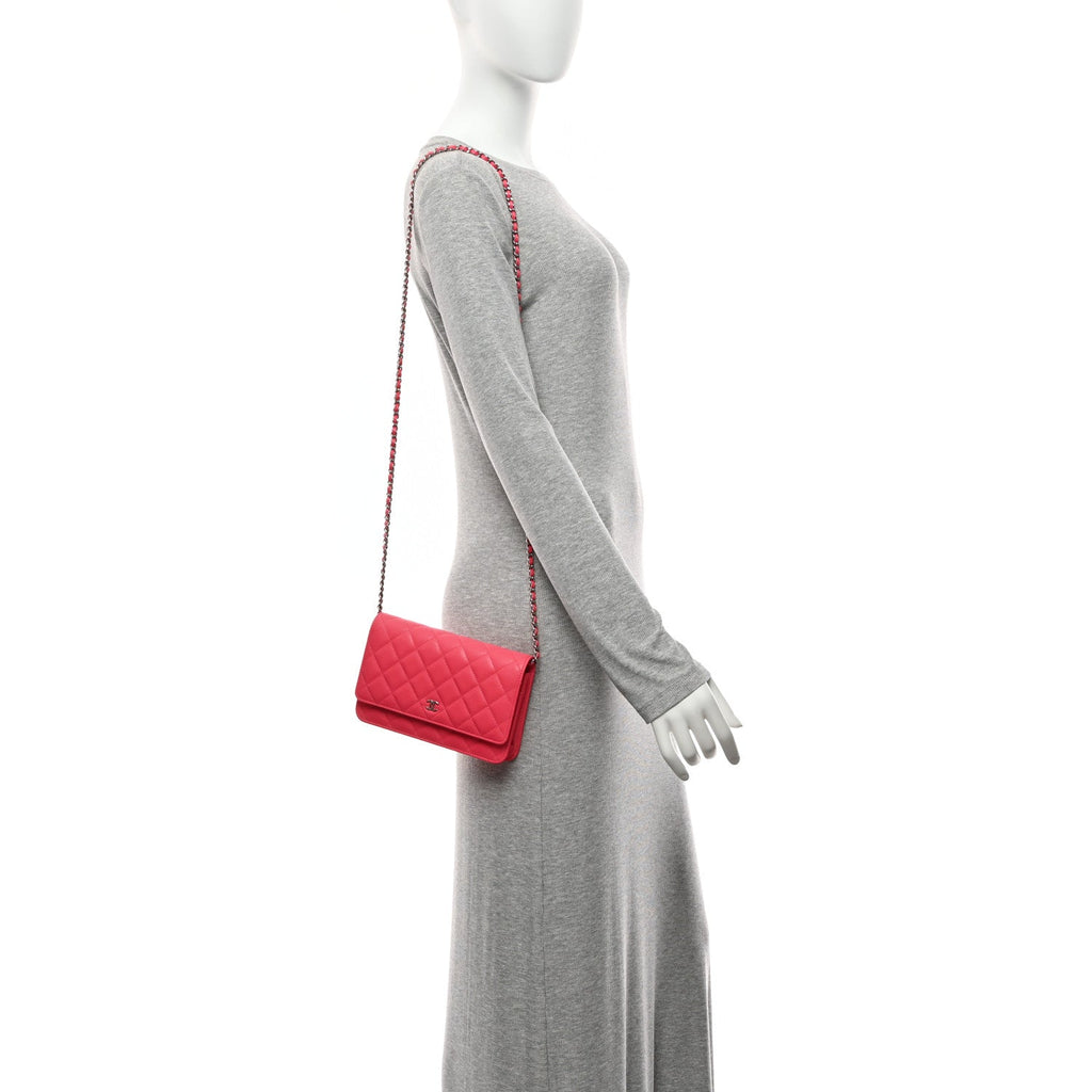Caviar Quilted Wallet On Chain WOC Dark Pink wholesalehk.shop