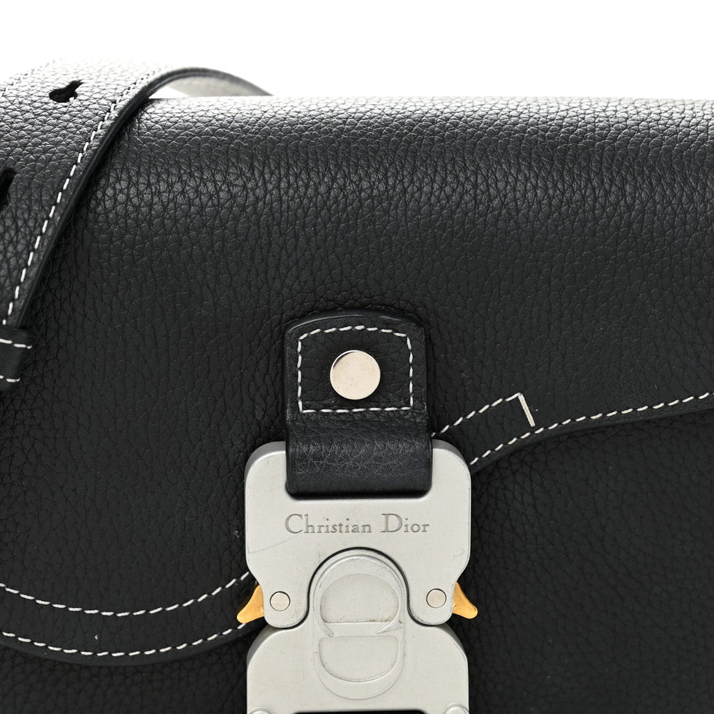 Grained Calfskin Saddle Messenger Bag With Strap Black wholesalehk.shop