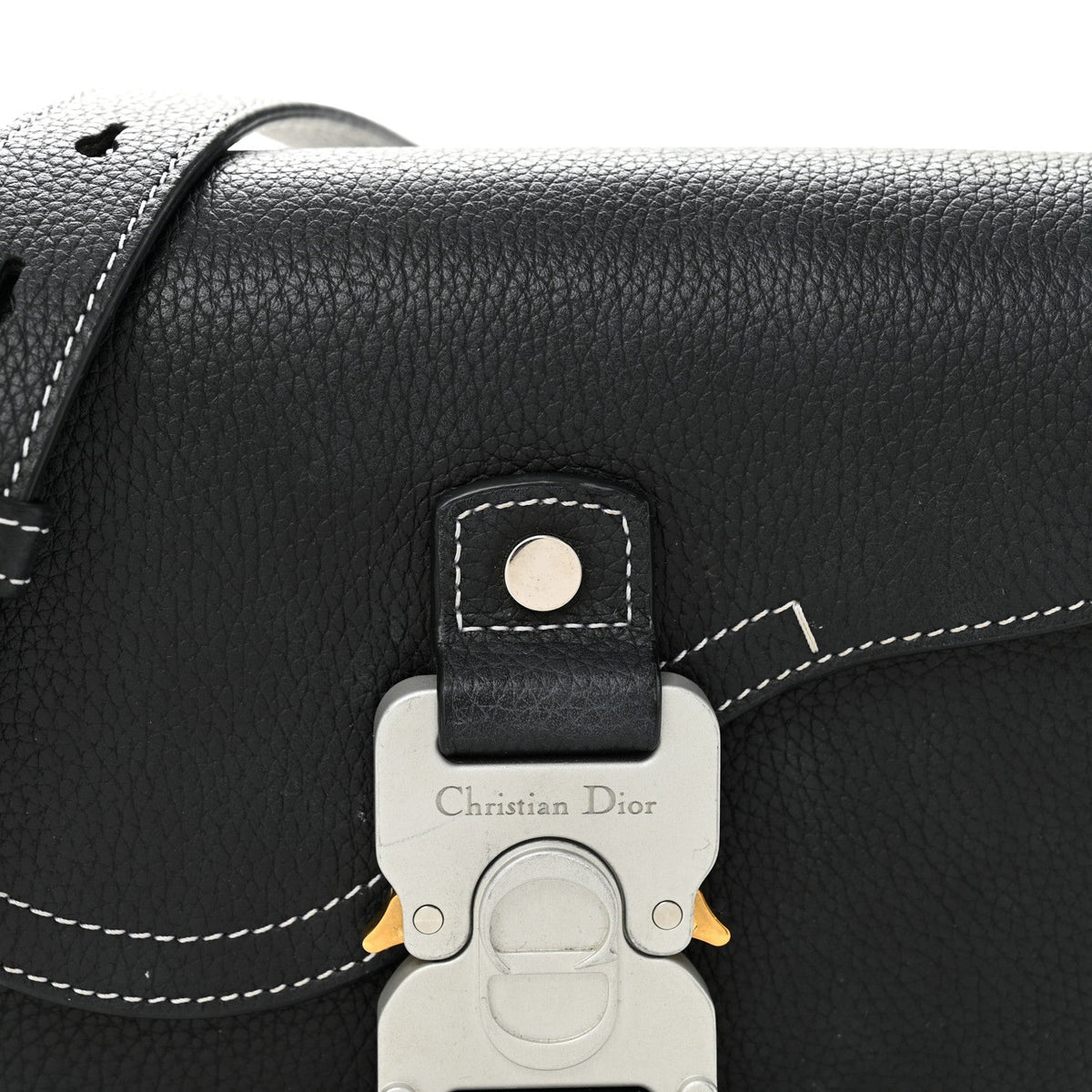 Grained Calfskin Saddle Messenger Bag With Strap Black wholesalehk.shop