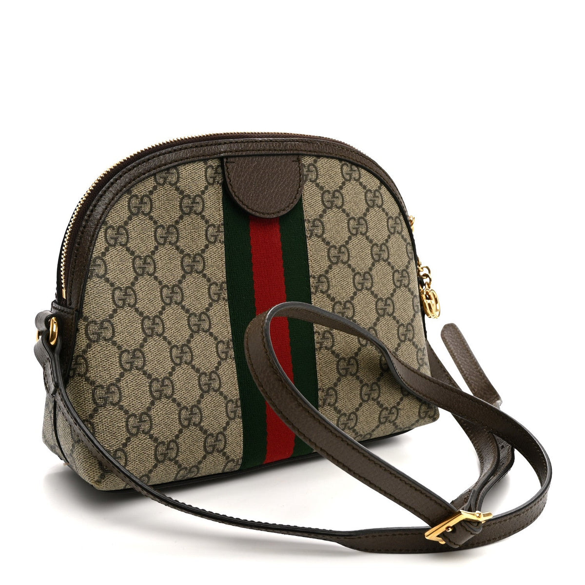 GG Supreme Monogram Textured Dollar Calfskin Web Small Ophidia Dome Shoulder Bag Beige Ebony New Acero wholesalehk.shop