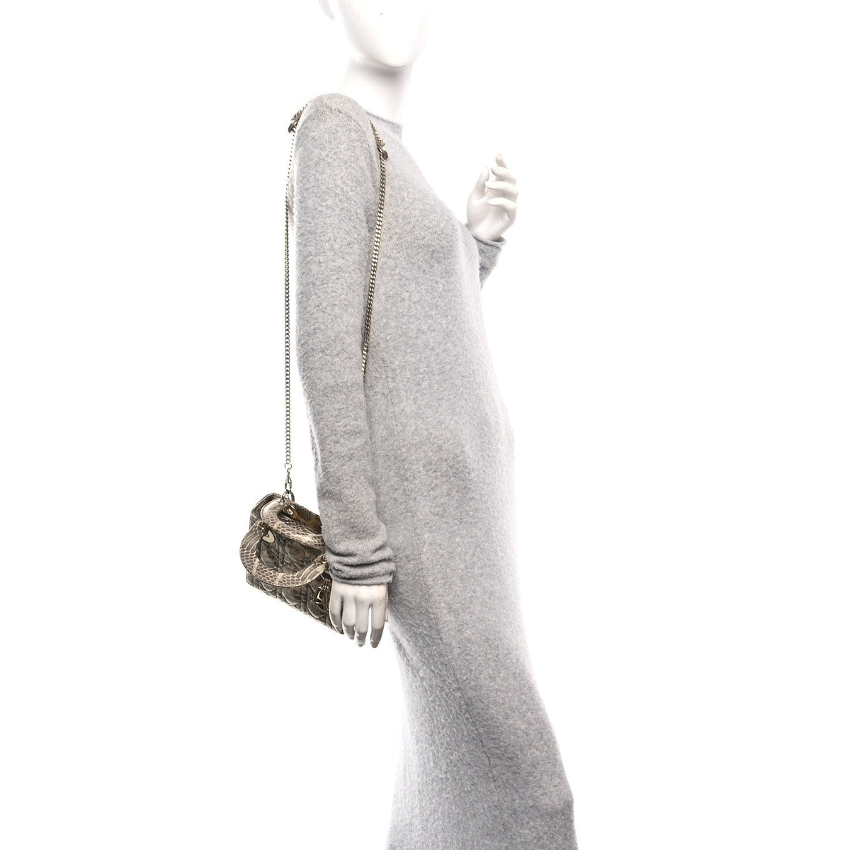 Metallic Snakeskin Cannage Mini Lady Dior Beige wholesalehk.shop