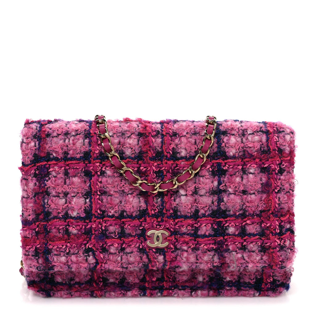 Tweed Quilted Wallet On Chain WOC Fuchsia Purple wholesalehk.shop