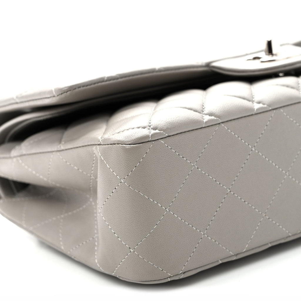 Lambskin Quilted Medium Double Flap Grey wholesalehk.shop