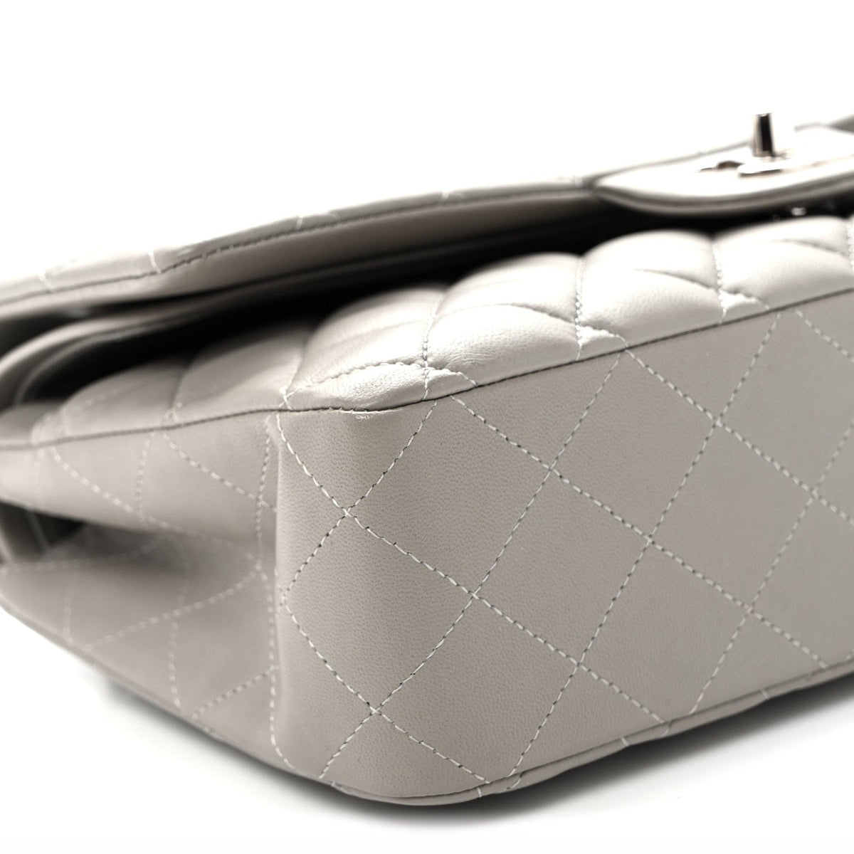 Lambskin Quilted Medium Double Flap Grey wholesalehk.shop