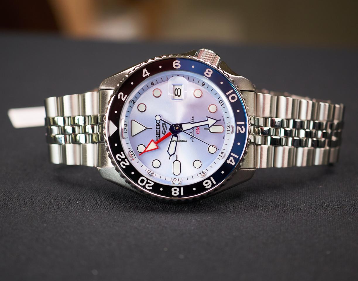 Seiko 5 Sports Automatic GMT SKX Sports Style Asia Exclusive Limited Edition Ice Blue Dial Silver Steel Strap Watch For Men - SSK029K1 wholesalehk.shop