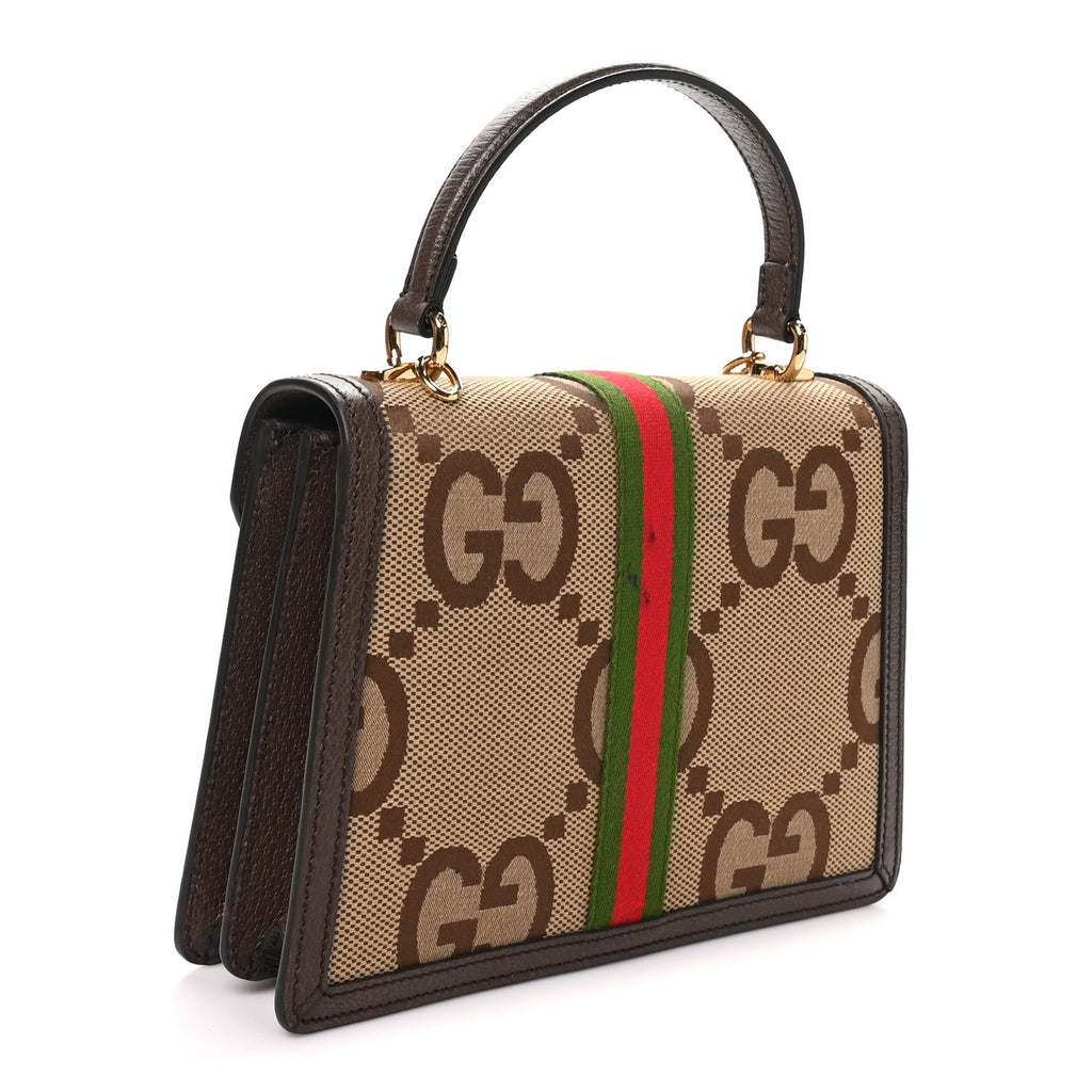Monogram Jumbo GG Textured Dollar Calfskin Web Small Ophidia Padlock Top Handle Bag Camel Ebony New Acero £¨ Direct shipment via from wholesalehk.shop
