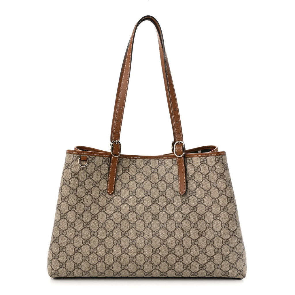 GG Supreme Monogram Emblem Large Tote Bag Beige Dark Brown wholesalehk.shop