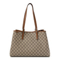 GG Supreme Monogram Emblem Large Tote Bag Beige Dark Brown wholesalehk.shop