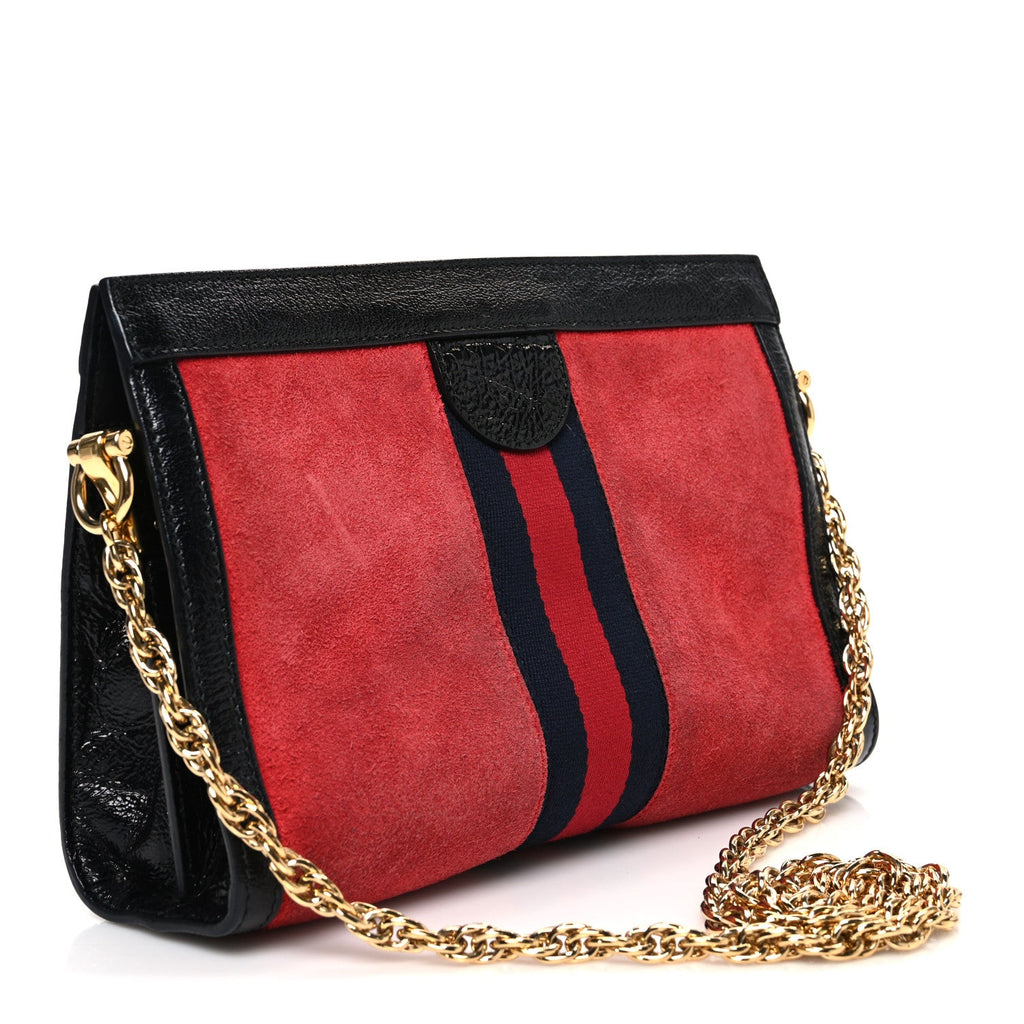 Suede Patent Web Small Ophidia Chain Shoulder Bag Hibiscus Red Black wholesalehk.shop