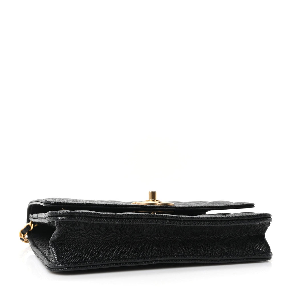 Caviar Quilted Camellia Wallet On Chain WOC Black wholesalehk.shop
