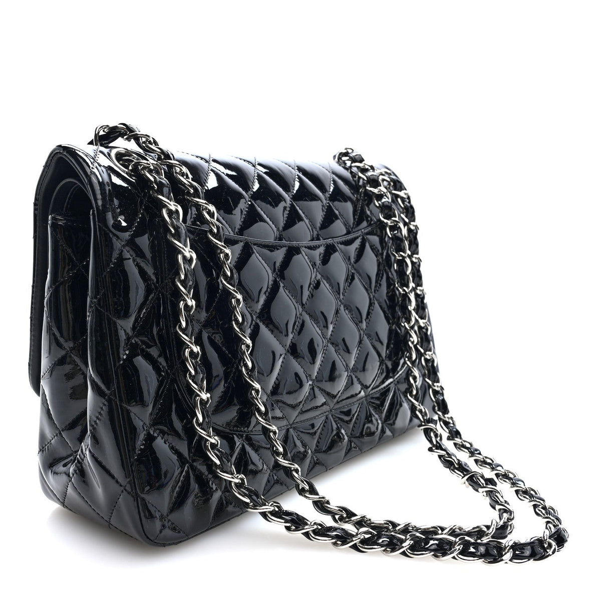 Patent Quilted Jumbo Double Flap Black wholesalehk.shop