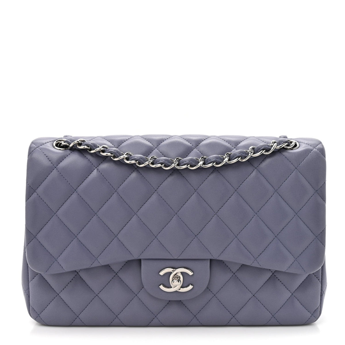 Lambskin Quilted Jumbo Double Flap Light Purple wholesalehk.shop