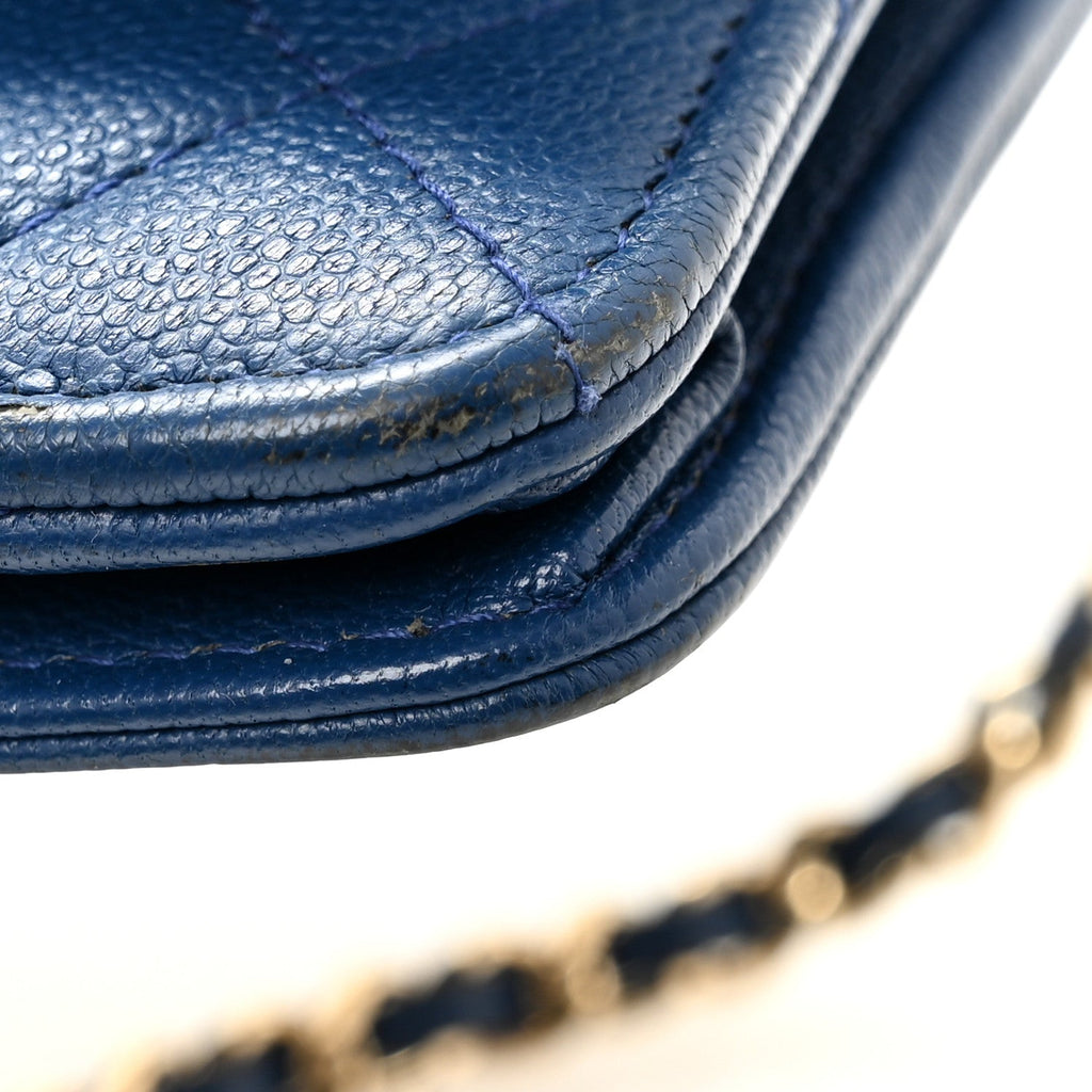 Caviar Quilted Boy Wallet On Chain WOC Dark Blue wholesalehk.shop