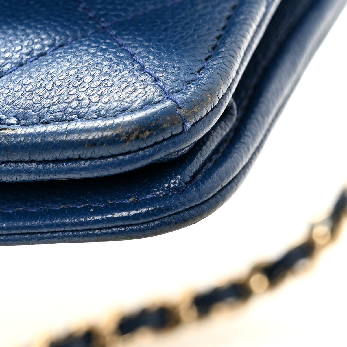 Caviar Quilted Boy Wallet On Chain WOC Dark Blue wholesalehk.shop