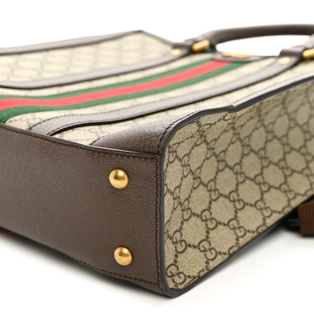 GG Supreme Monogram Textured Dollar Calfskin Web Medium Ophidia Tote Bag Beige Ebony wholesalehk.shop