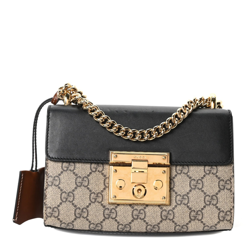 GG Supreme Monogram Calfskin Small Padlock Shoulder Bag Beige Black Cuir £¨ Direct shipment via from wholesalehk.shop