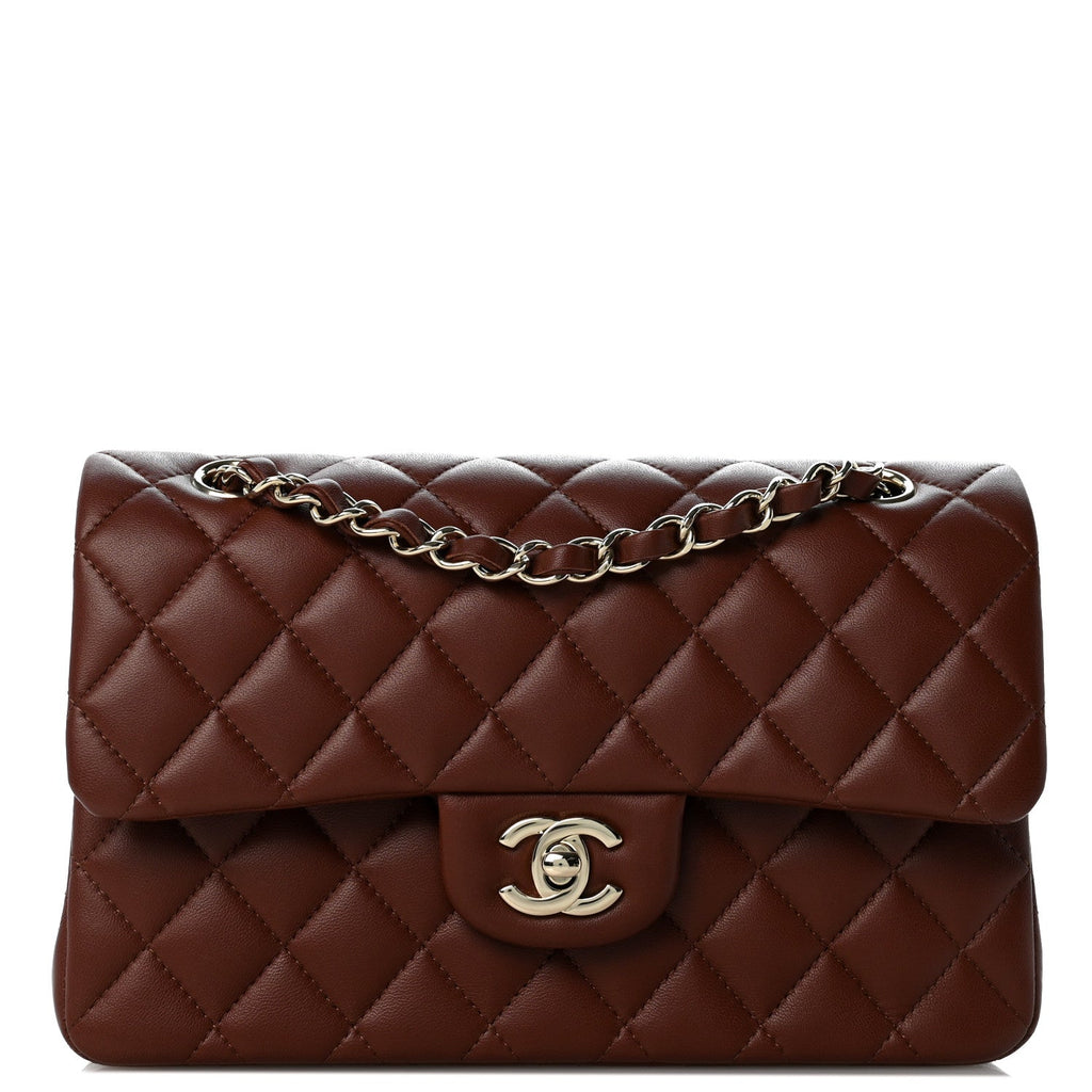Lambskin Quilted Small Double Flap Dark Brown wholesalehk.shop