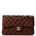 Lambskin Quilted Small Double Flap Dark Brown wholesalehk.shop