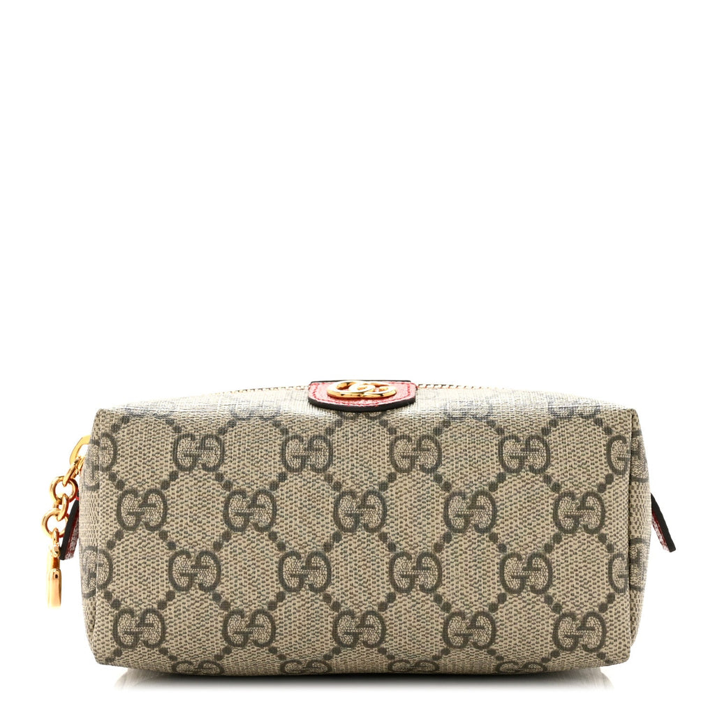 Soft GG Supreme Monogram Calfskin Small Ophidia Cosmetic Case Beige Ebony Hibiscus Red wholesalehk.shop