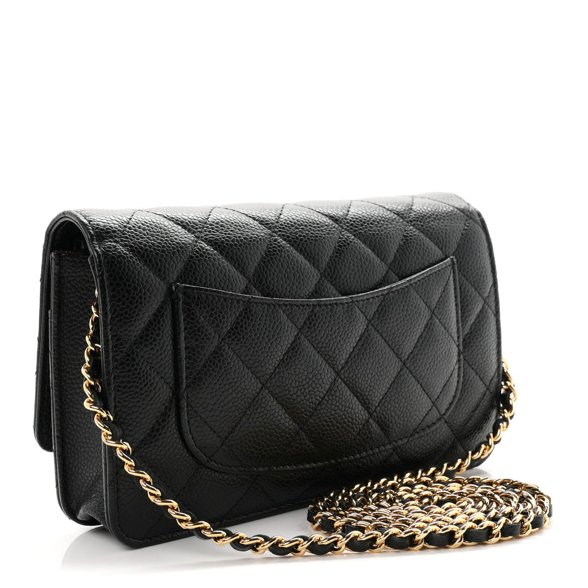 Caviar Quilted Wallet on Chain WOC Black wholesalehk.shop
