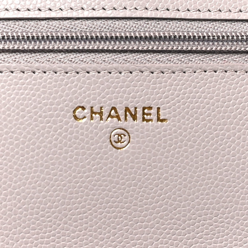 Grained Calfskin Quilted Strass CC Wallet On Chain WOC Dark Grey wholesalehk.shop