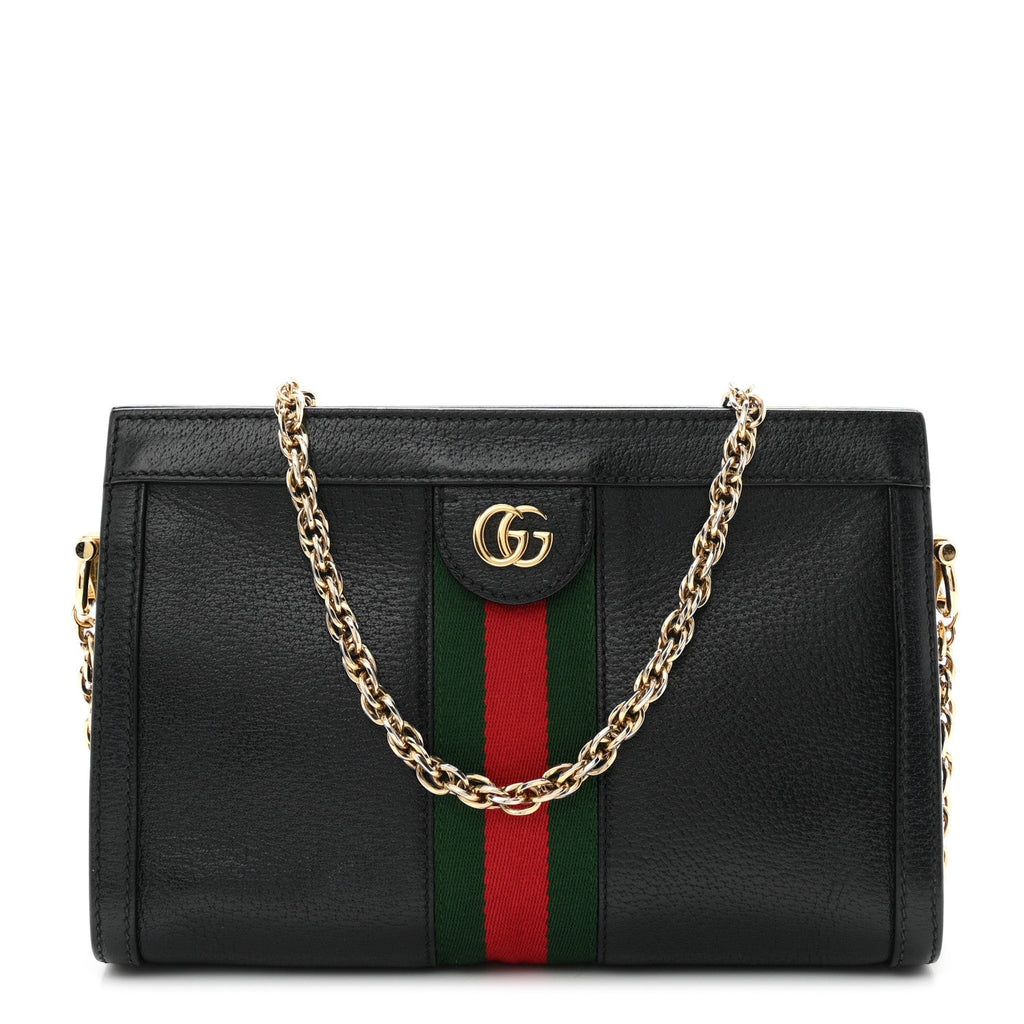 Calfskin GG Web Small Ophidia Chain Shoulder Bag Black wholesalehk.shop