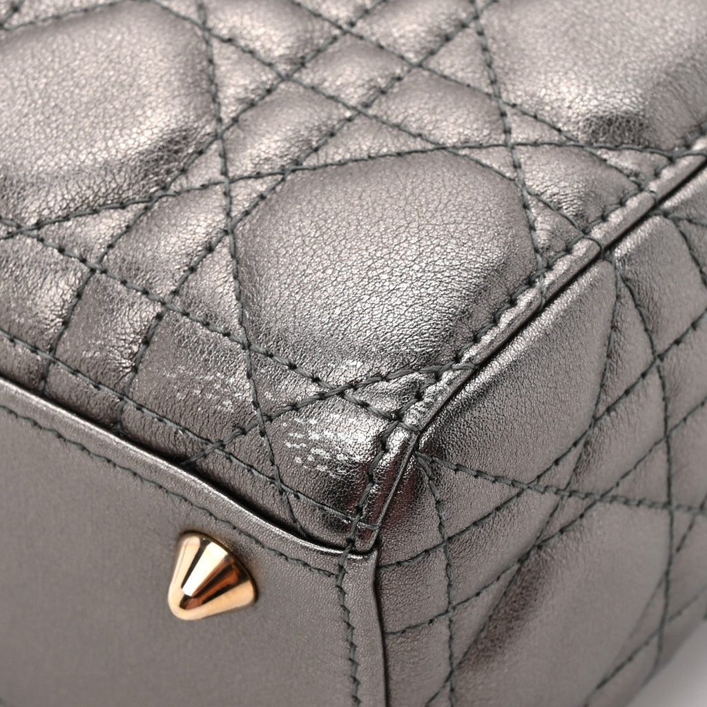 Metallic Lambskin Cannage Small My ABCDior Lady Dior Dark Silver wholesalehk.shop