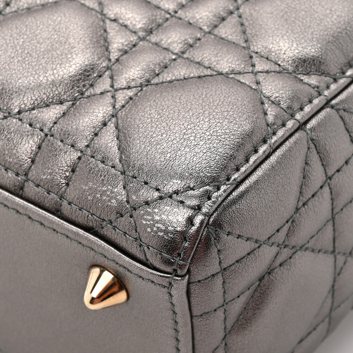 Metallic Lambskin Cannage Small My ABCDior Lady Dior Dark Silver wholesalehk.shop