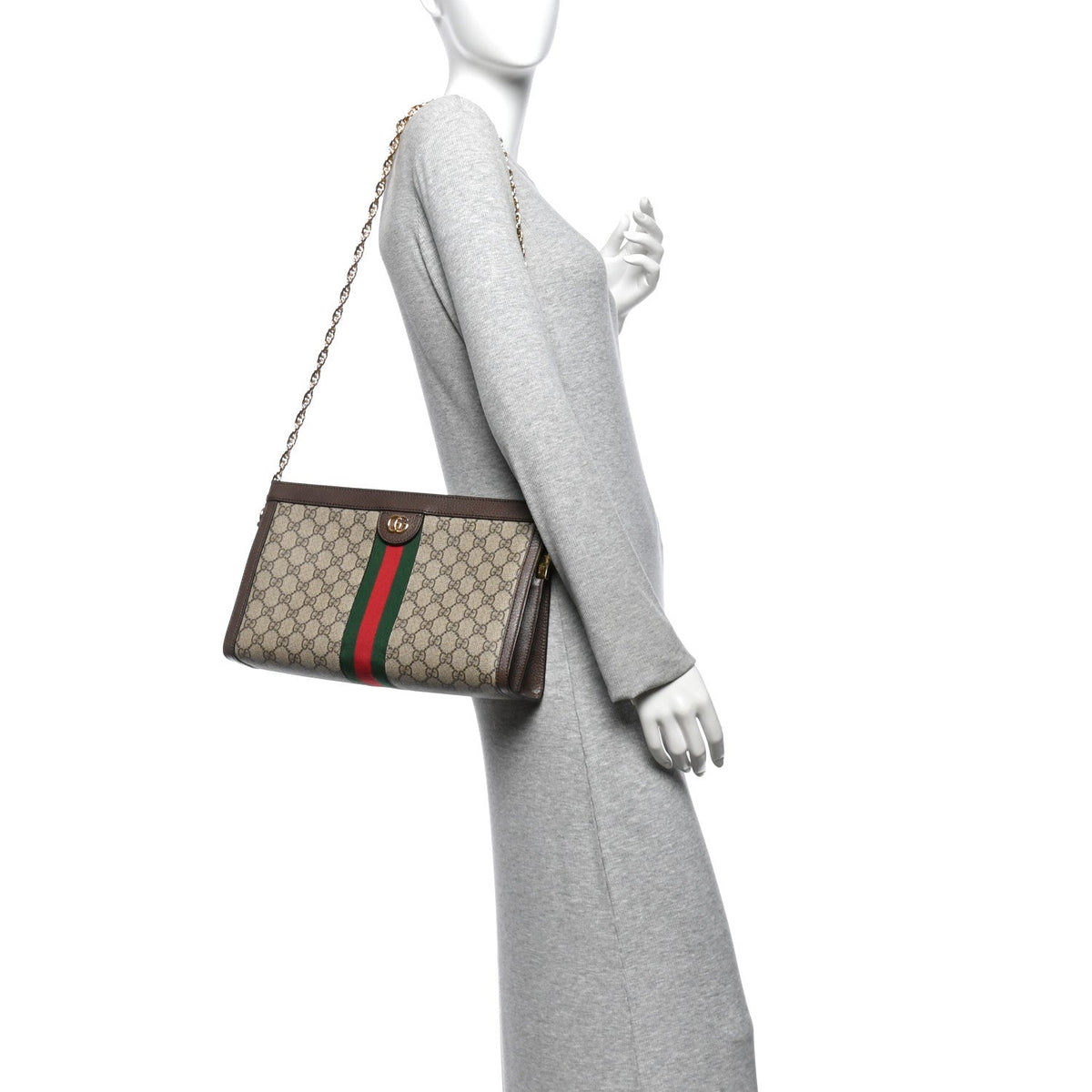 GG Supreme Monogram Web Medium Ophidia Chain Shoulder Bag Brown wholesalehk.shop