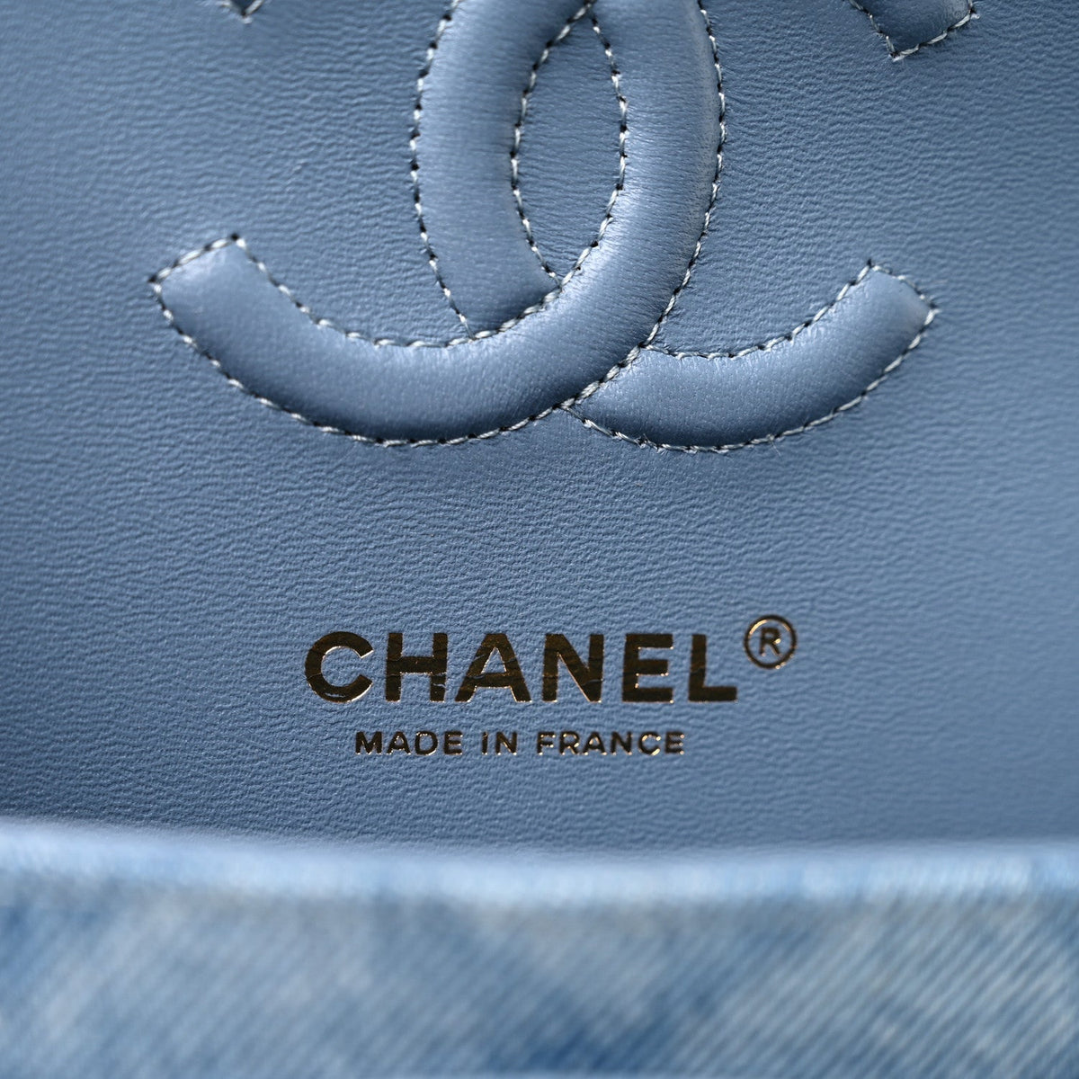 Printed Denim Quilted Small Double Flap Light Blue wholesalehk.shop