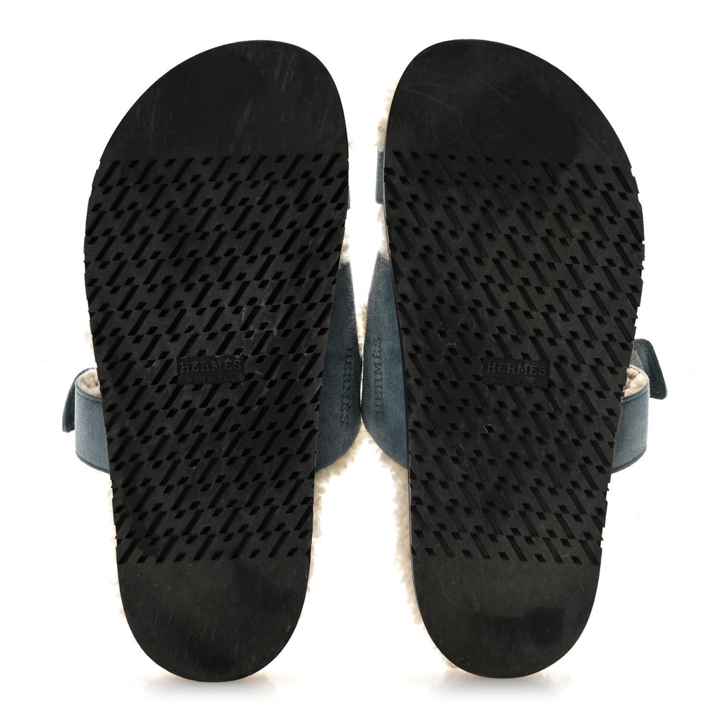 Suede Goatskin Woolskin Womens Chypre Sandals 38.5 Bleu Pinede Ecru wholesalehk.shop