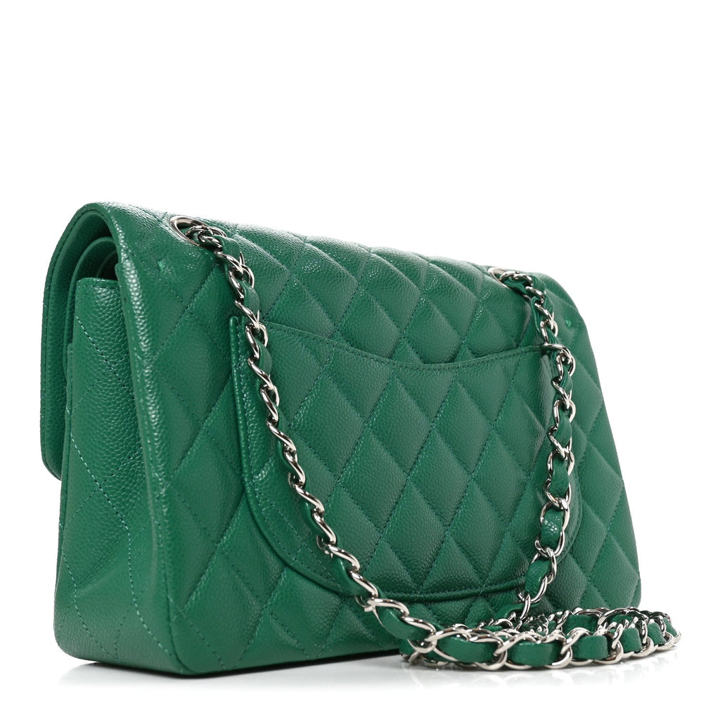 Caviar Quilted Small Double Flap Green wholesalehk.shop
