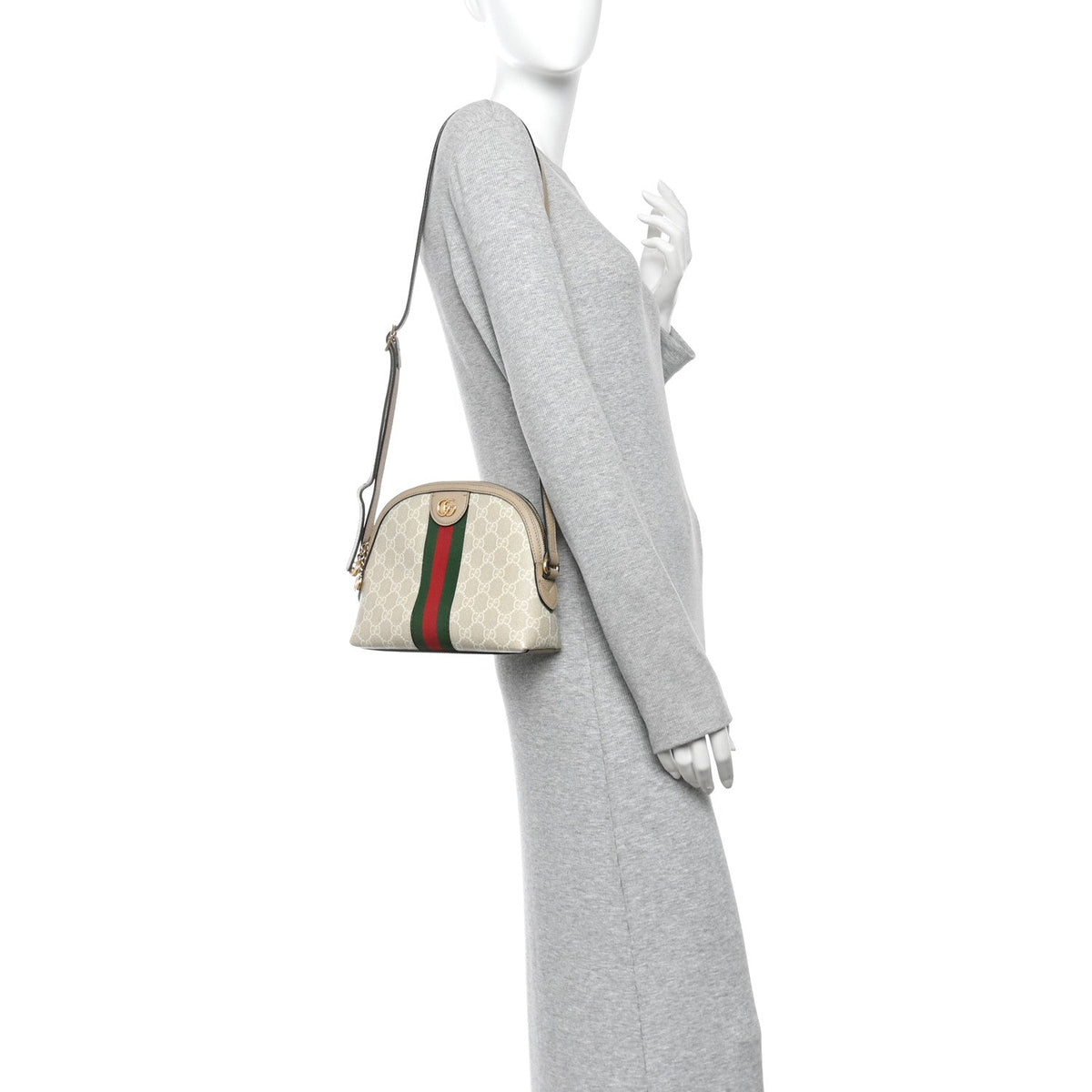 GG Supreme Monogram Textured Dollar Calfskin Web Small Ophidia Dome Shoulder Beige Mystic White Oatmeal wholesalehk.shop