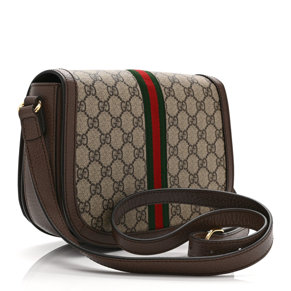 GG Supreme Monogram Web Small Ophidia Flap Messenger Bag Brown wholesalehk.shop