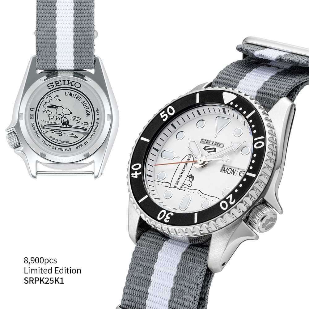 Seiko 5 Sports x Peanuts Surfboard Snoopy Limited Edition White Dial Two Tone NATO Strap Watch For Men - SRPK25K1 wholesalehk.shop