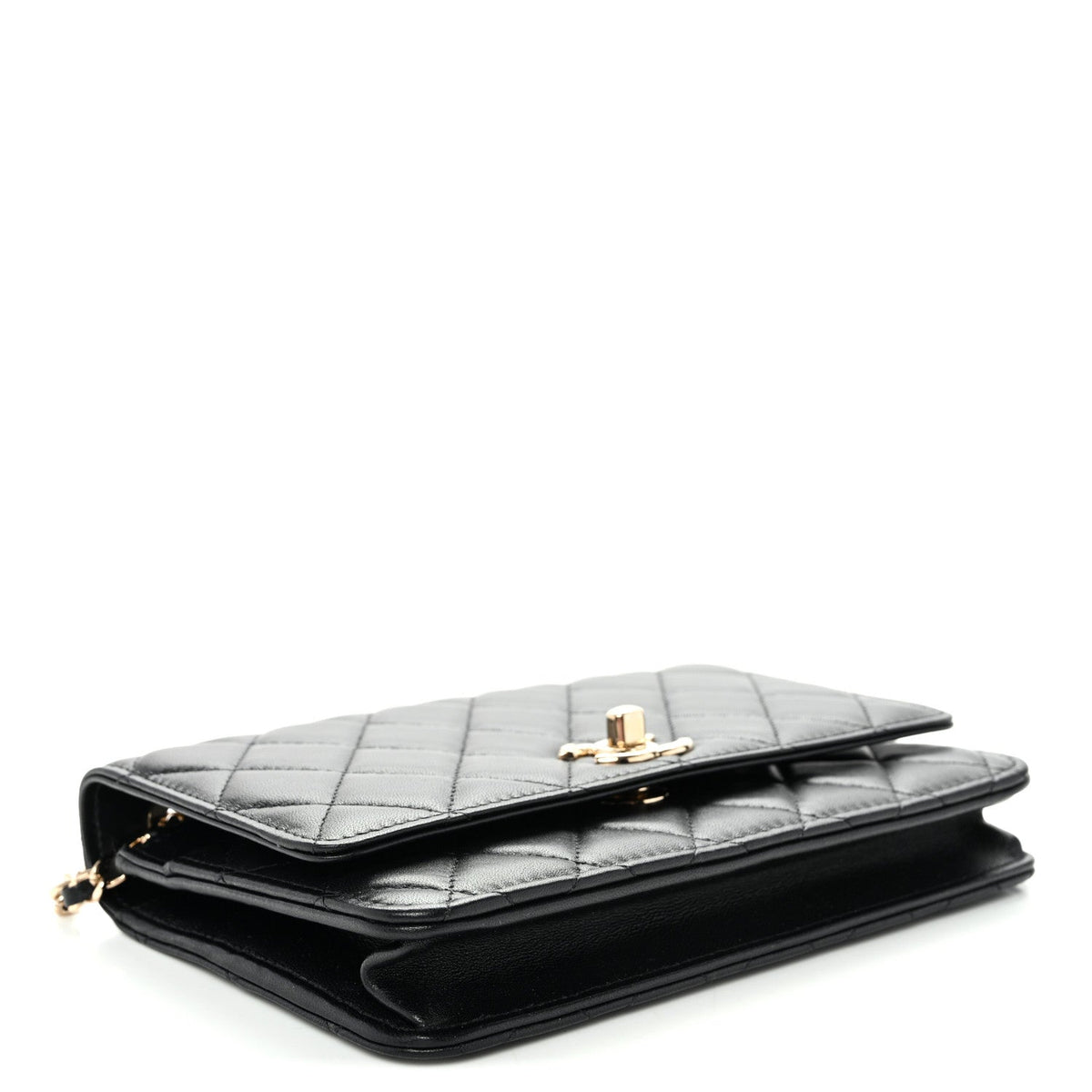 Lambskin Quilted Trendy CC Wallet On Chain WOC Black wholesalehk.shop