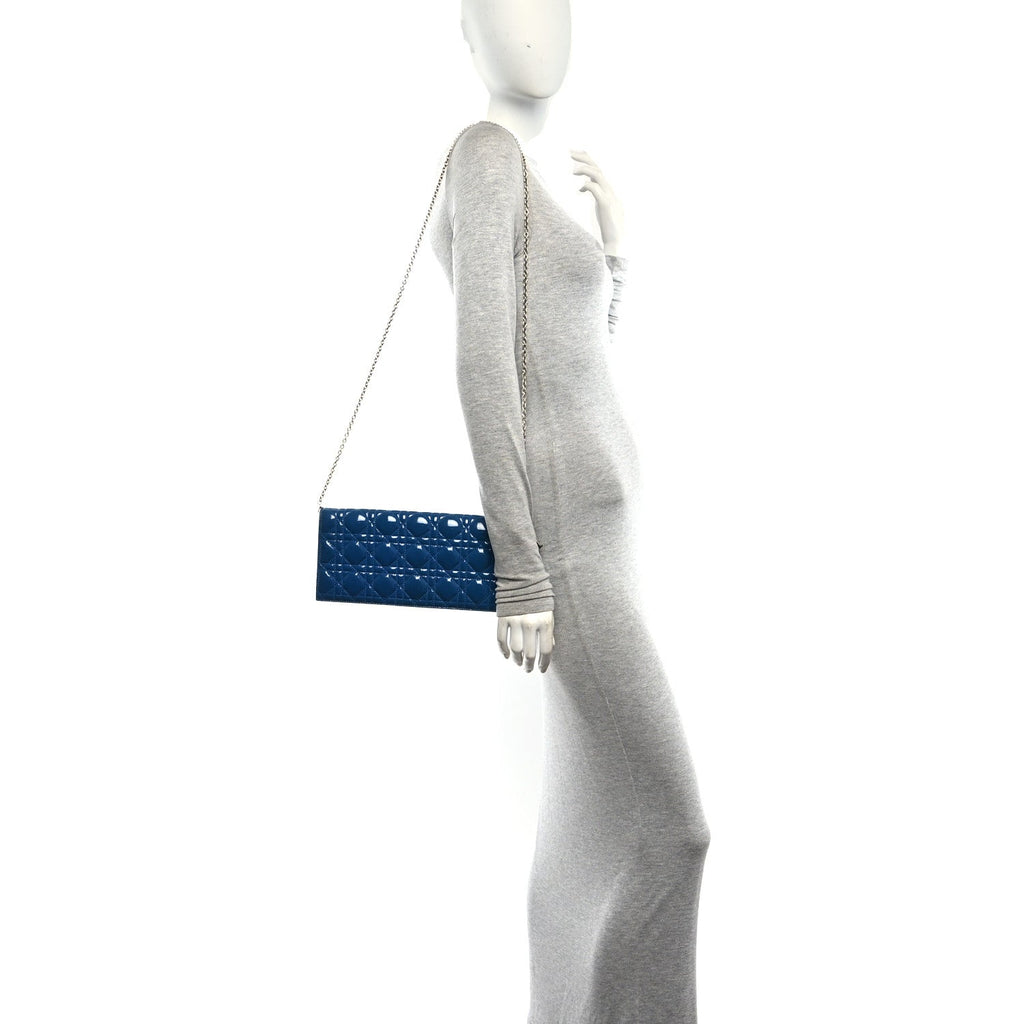 Patent Cannage Lady Dior Convertible Clutch Blue wholesalehk.shop