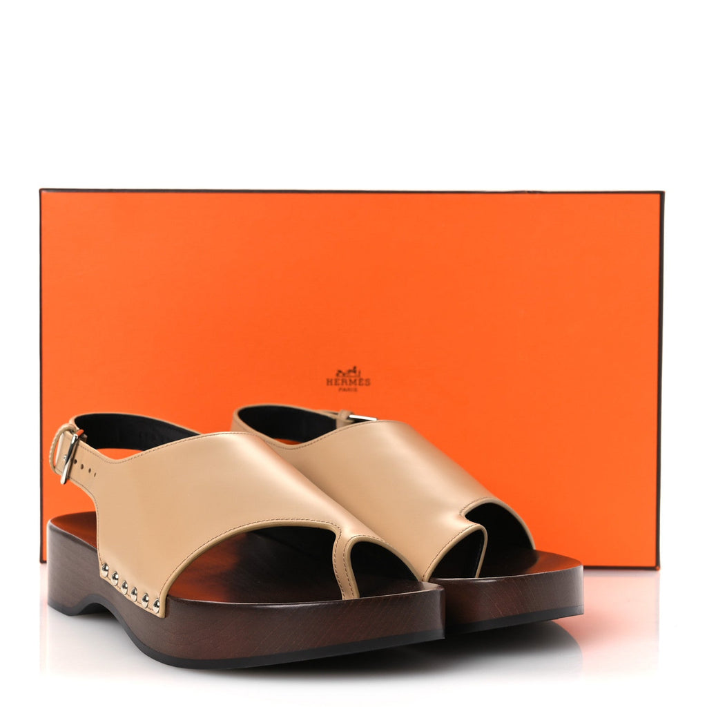Glazed Calfskin Womens Klay Clog 40 Beige Naturel wholesalehk.shop