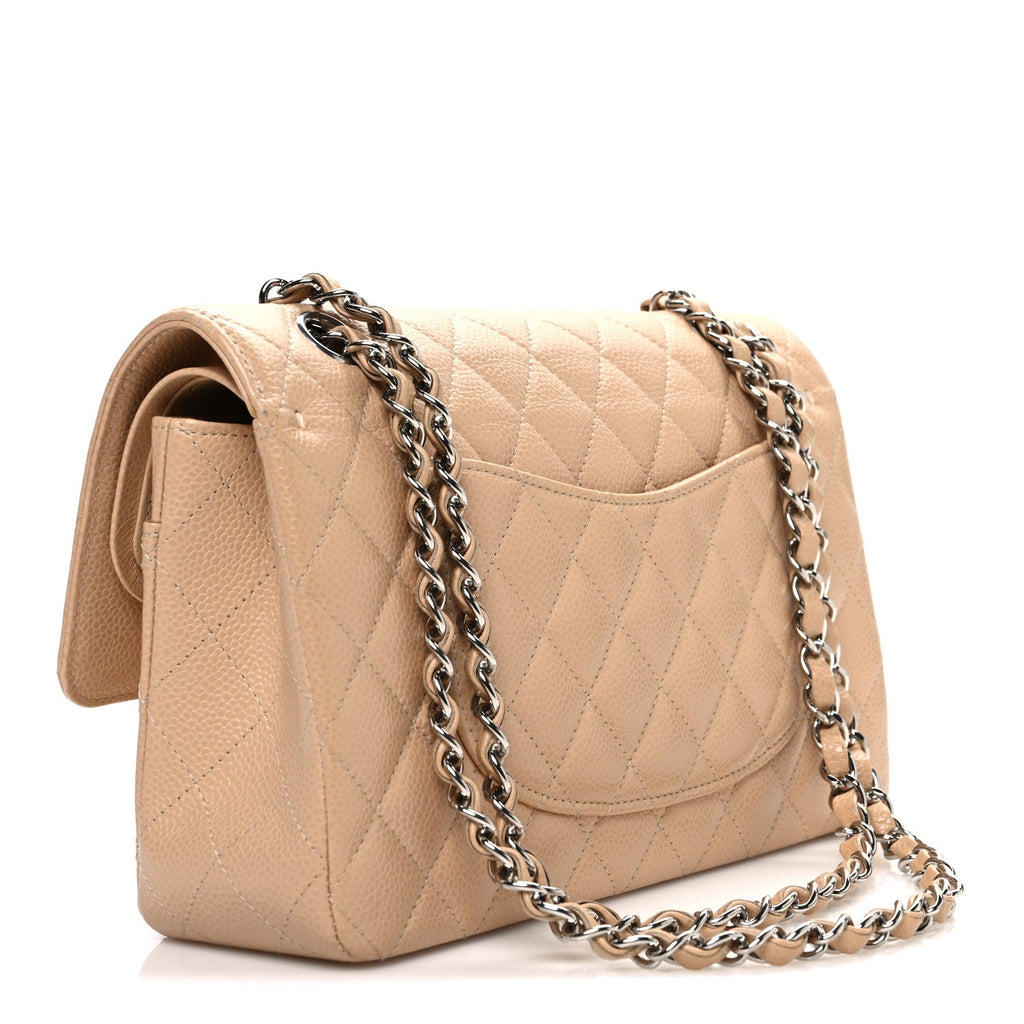 Caviar Quilted Medium Double Flap Beige wholesalehk.shop