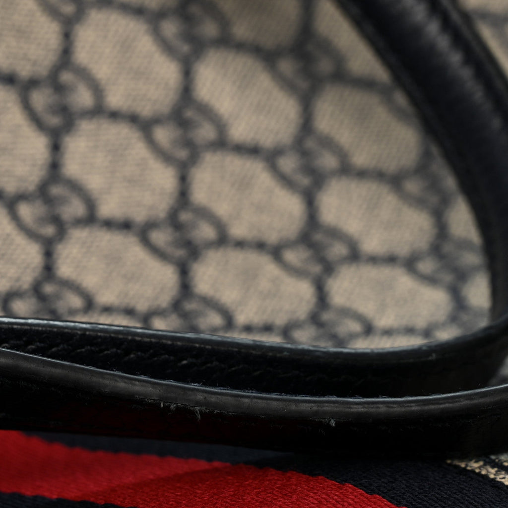 GG Supreme Monogram Textured Calfskin Web Medium Ophidia Shopping Tote Beige Blue wholesalehk.shop
